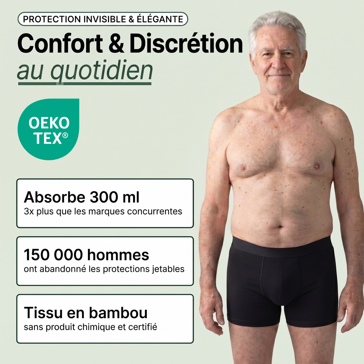 Boxer d'incontinence lavable pour homme